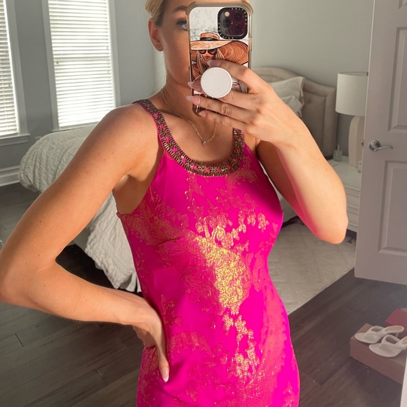 Lilly Pulitzer Franconia 100% Silk Embellished Dress Silk Embroidery - Picture 7 of 16